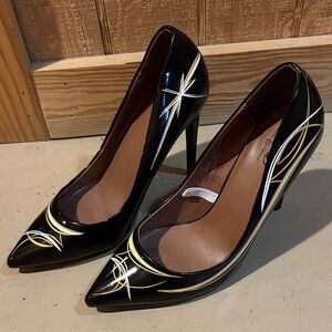 OOAK Pinstripe Pinup Heels Striped by Blue Rooster Customs Retro Rockabilly